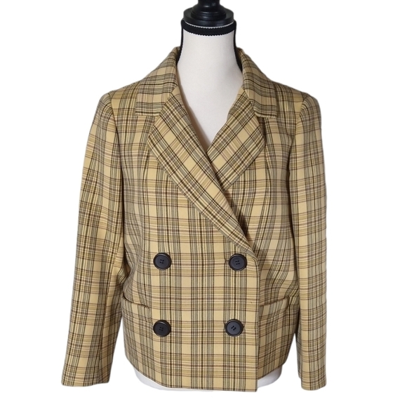 Vintage Norman Norell Blum's-Vogue yellow plaid designer Blazer Jacket top - Picture 1 of 11